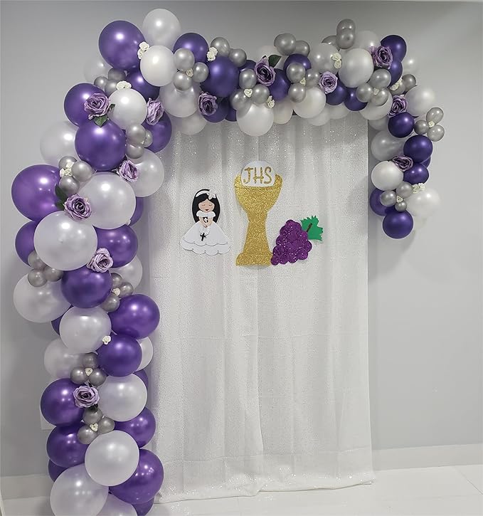 White Sequin Backdrop 4FTx8FT 2 Panels Curtains Party Backdrop Glitter - Image 3