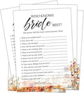 Fall Bridal Shower Games Cards, Who Knows Bride Best Wedding Bachelorette Party by Unknown