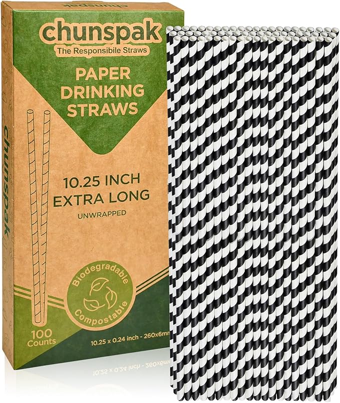 10.25" Long Disposable Paper Drinking Straws, 0.24" Diameter by chunspak