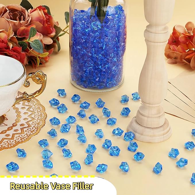 YATOJUZI 500pcs Fake Ice Cubes Blue Acrylic Crushed Rocks Vase Fillers Plastic - Image 4
