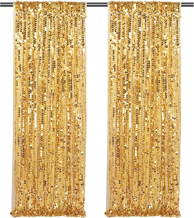 Gold Big Payette Sequin Backdrop 2 Panels 4ftx8ft Sparkly Glitter Backdrop by Fanqisi