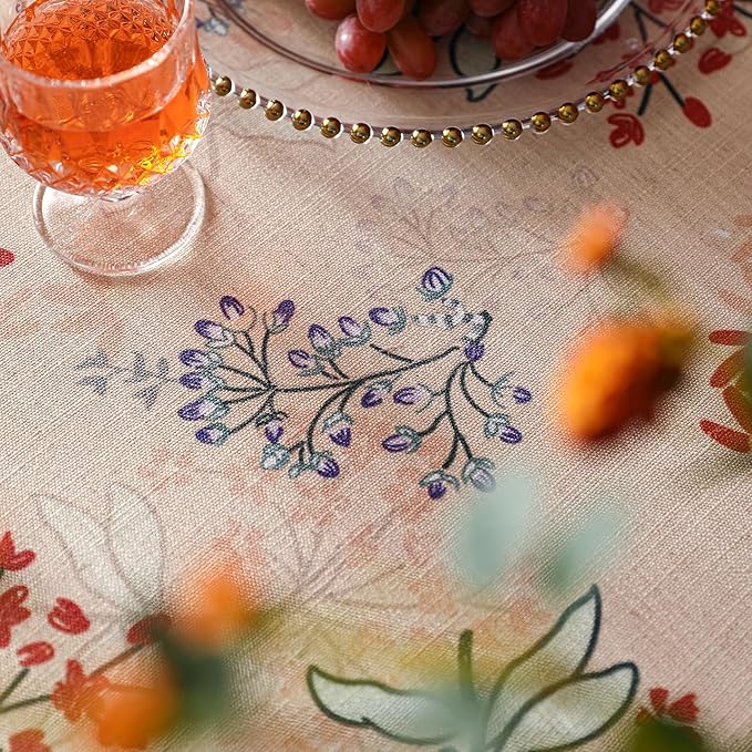 patdrea Designer Linen Small Rectangular Table Cloth, French Vintage Red Floral - Image 4