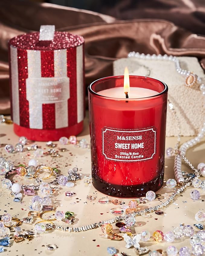 M&SENSE Cinnamon Apple Scented Candles, Classic Size 8.8 oz Glitter Jar Candles - Image 4