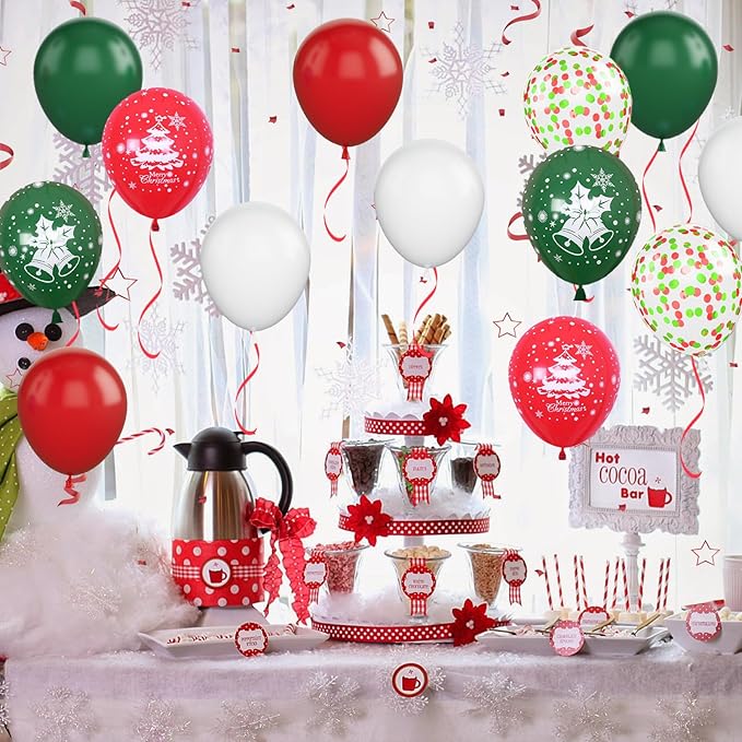 Christmas Balloons, 12 Inch Green Red White Xmax Balloons - Image 7
