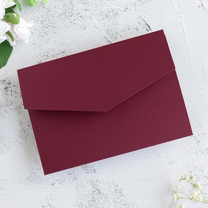 20 PCS Burgundy Tri-fold Laser Cut Wedding Invitation Pockets - Image 8