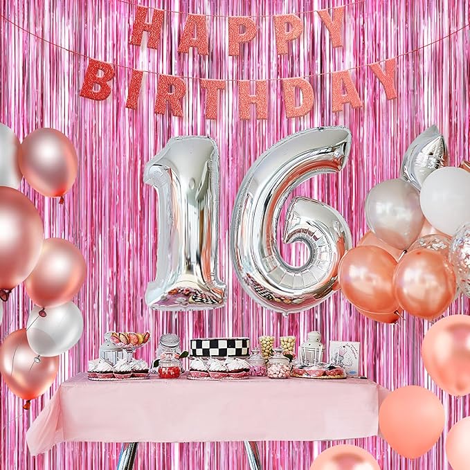 Pink Metallic Tinsel Foil Fringe Curtains, 2 Pack 3.3x8.3 Feet Party Streamer - Image 7