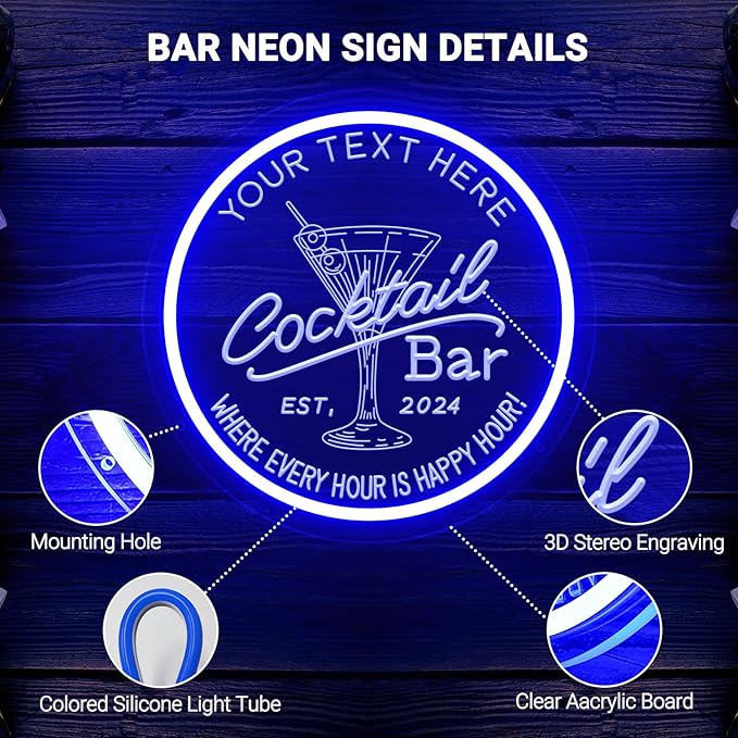 Personalized Cocktail Bar Neon Sign - Image 4