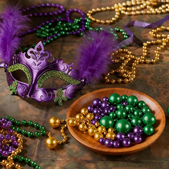 150Pcs Gold&Green&Dark Purple Polished Mardi Gras Beads - Image 5