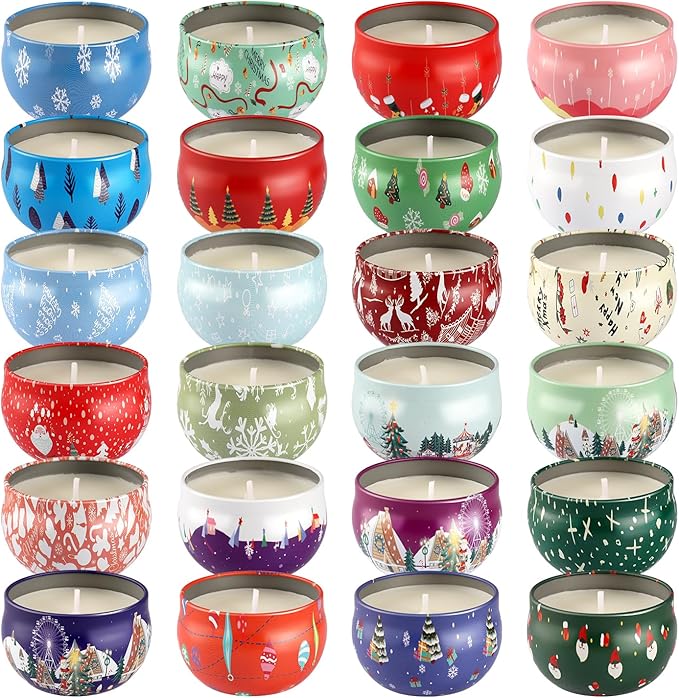 24Pack Christmas Scented Candle Tins Gift Set - Image 5