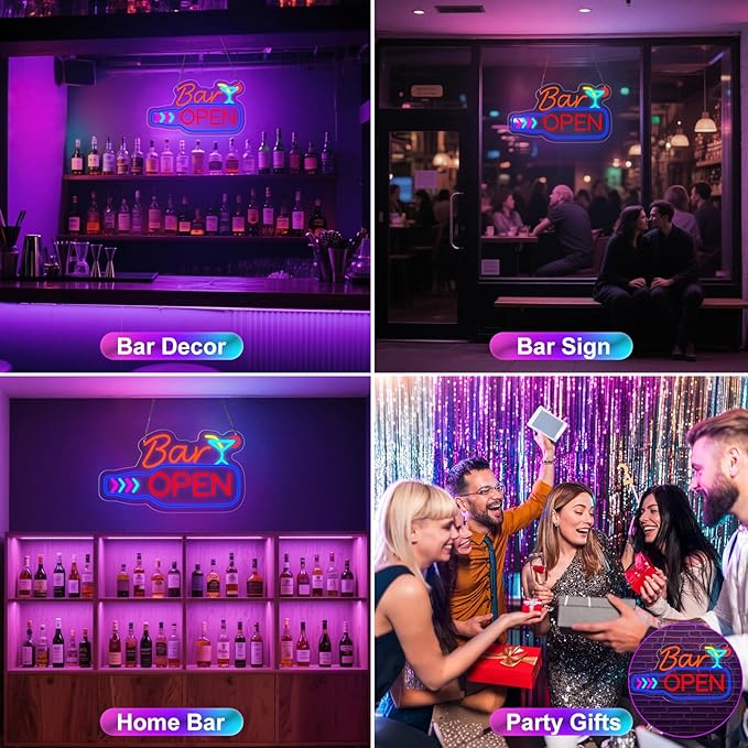 Bar Open Neon Sign, Super Bright 16''x 9'' Dimmable USB Powered LED Open Signs - Image 6