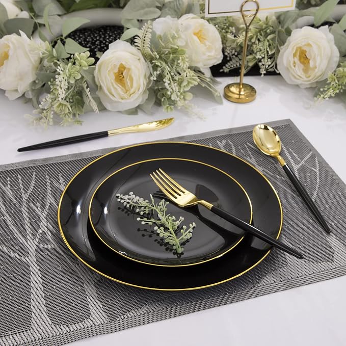 KIRE 60PCS Black Plastic Plates - Image 5