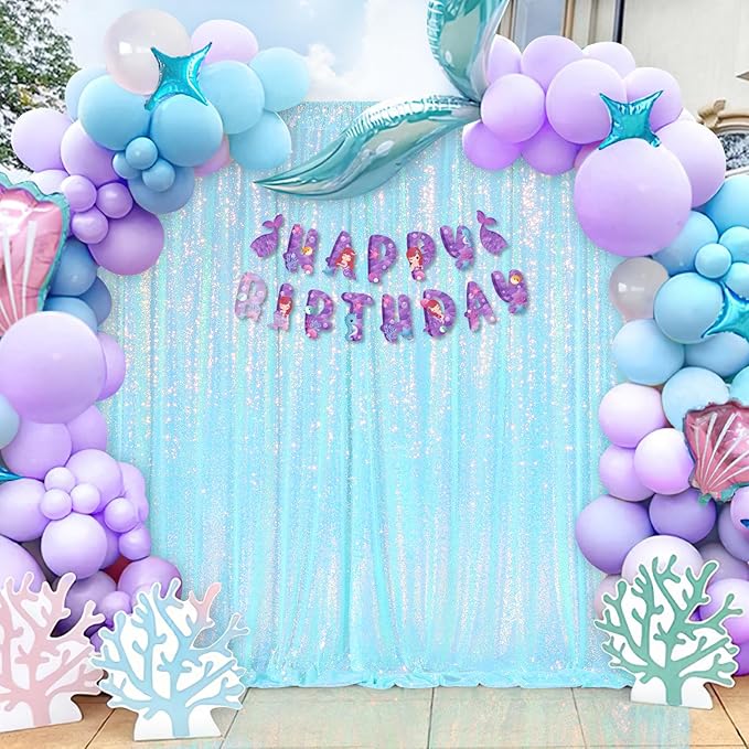 Blue Iridescent Sequin Backdrop 8ft x 8ft Glitter Photo Booth Black Backdrop - Image 3