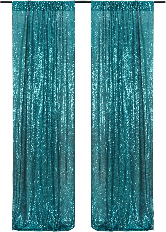 Poise3EHome Teal Sequin Backdrop Curtain, 4 Panels 2FTx8FT Glitter Background - Image 2