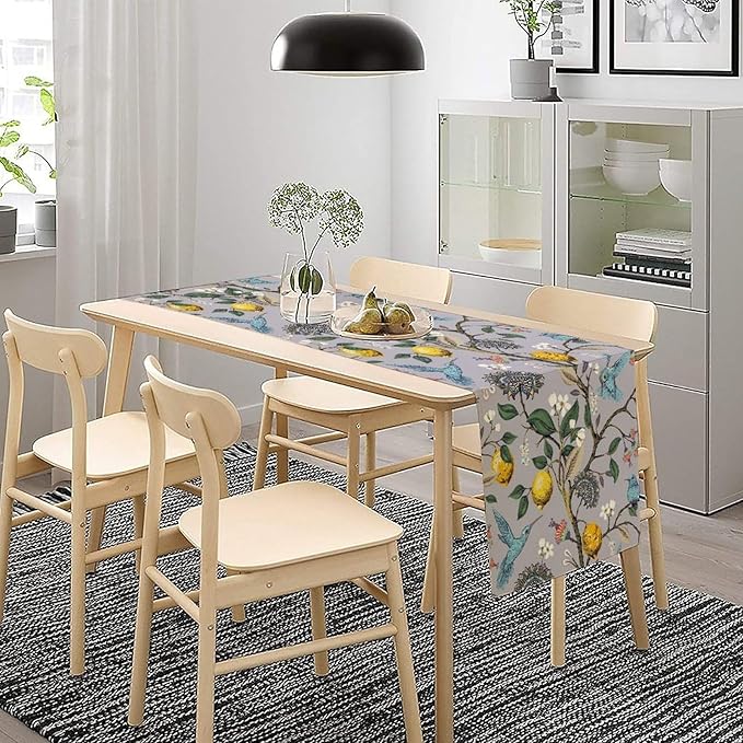 Table Runner with Flowers and Birds, Spring Plant Flowers Table Decoration - Image 4