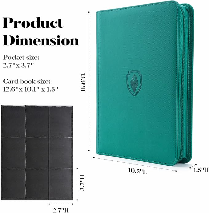9 Pocket Trading Card Binder -Zipper PU Cover Card Album, Sturdy 360 Loading - Image 6