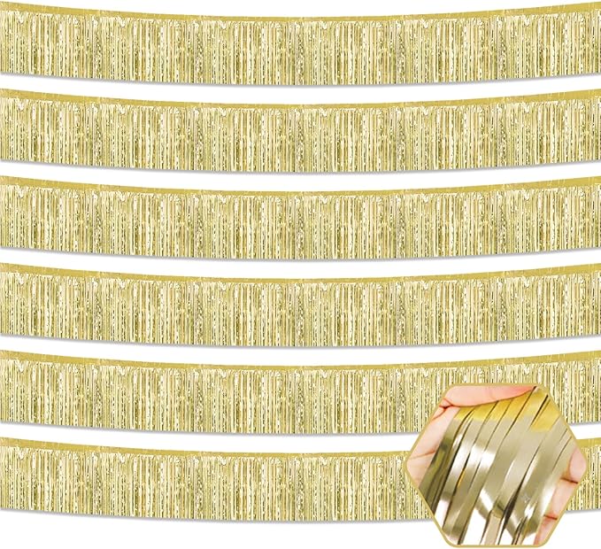 6 Pack 10 Feet Light Gold Foil Fringe Garland Metallic Tinsel Streamers Banner by Ferwzsr