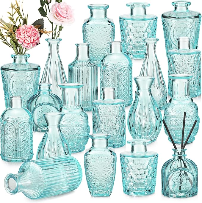 20 Pcs Glass Bud Vase Set Small Vintage Flower Vase in Bulk by Inbagi