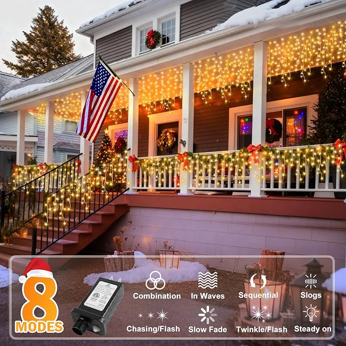 KNONEW Christmas Lights Outdoor Decorations 400 LED 33ft 8 Modes Curtain Fairy - Image 3