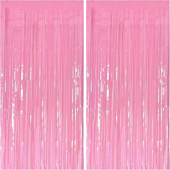 2 Pack Foil Curtain Pink Backdrop Streamers Metallic Tinsel Fringe Curtains by KEJ