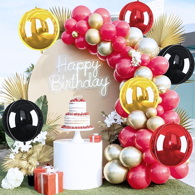 Black Gold Red Giant 4D Foil Balloons, 22 Inch Big Round Foil Balloon - Image 8