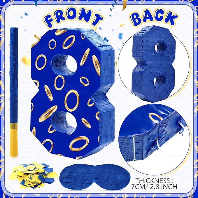 Number 8 Blue and Golden Rings Piñata - Image 4