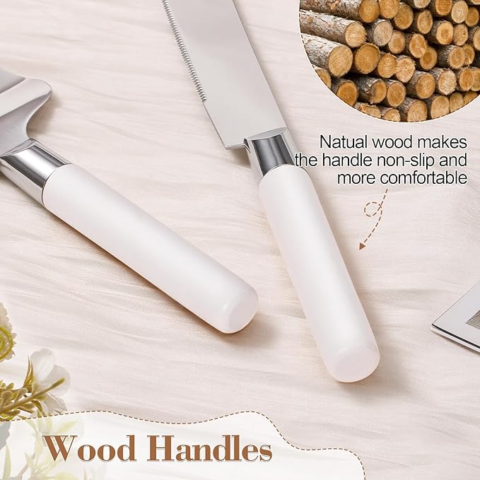 Cake Cutting Set for Wedding, Wood Cake Knife and Server Set, Vintage 2-Piece - Image 5
