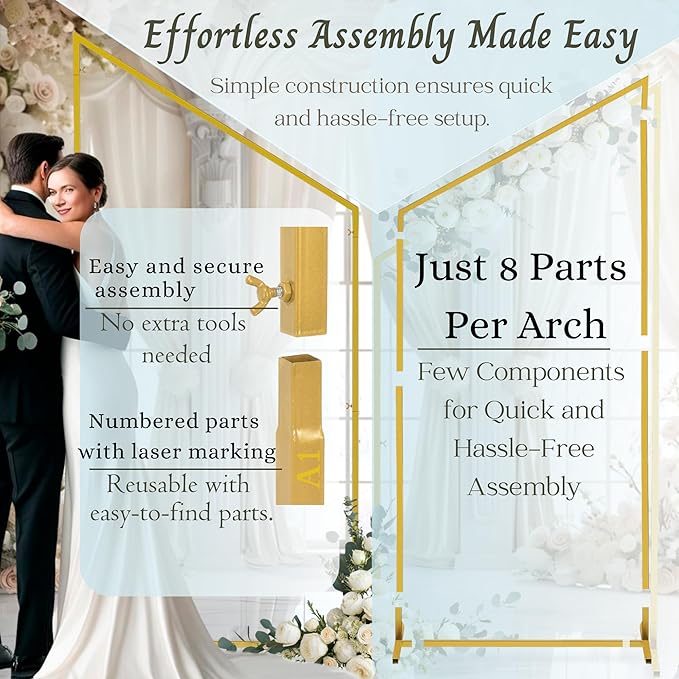Wedding Arch Backdrop Stand for Parties Set of 2, 7FT/6.7FT Gold Wedding Arches - Image 4