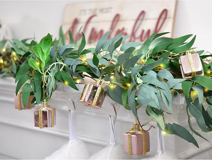 Artificial Willow Garland with Battery String Lights & Pink Gift Box Ornaments - Image 2