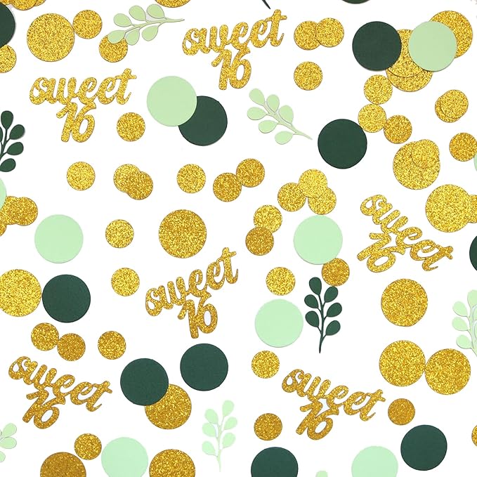300PC Gold Glitter and Sage Green Sweet 16 Party Decorations Greenery Happy - Image 2