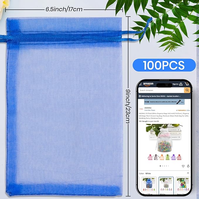 ANZNKU 100 Pack Organza Bags 6x9 Inch, Jewelry Pouches Mesh Bag Drawstring - Image 2