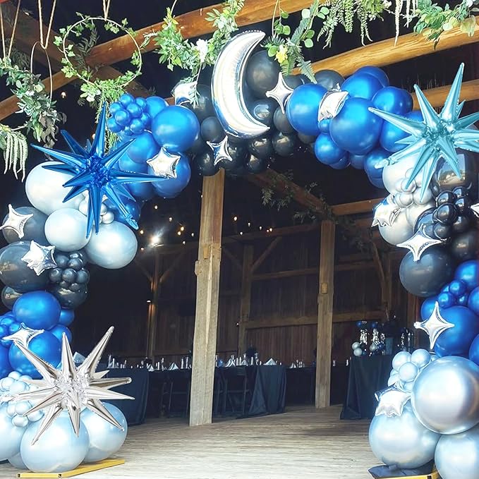 Blue Silver Star Balloons, 22in Large Star Balloons Foil 10in 4-Pointed & - Image 6