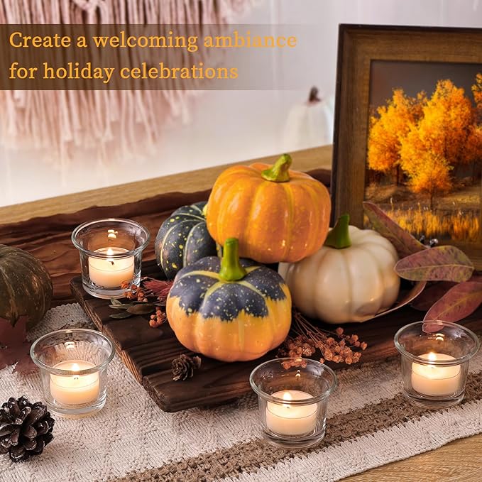 LETINE 24pcs Clear Tealight Candle Holder & 24pcs White, Unscented Soy Wax Tea - Image 4