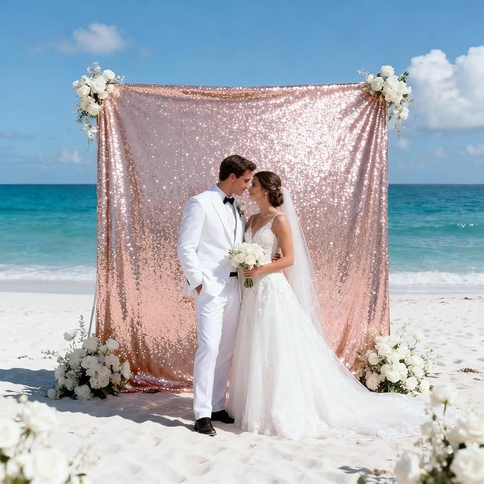 VOK Rose Gold Sequin Backdrop Curtains 2 Panels 2FTx8FT Glitter Photography - Image 3