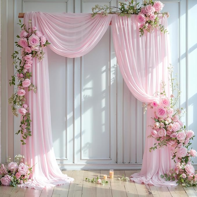 Wedding Arch Draping Fabric 1 Panel 18Ft Blush Chiffon Fabric Drapes Arbor by Partisky