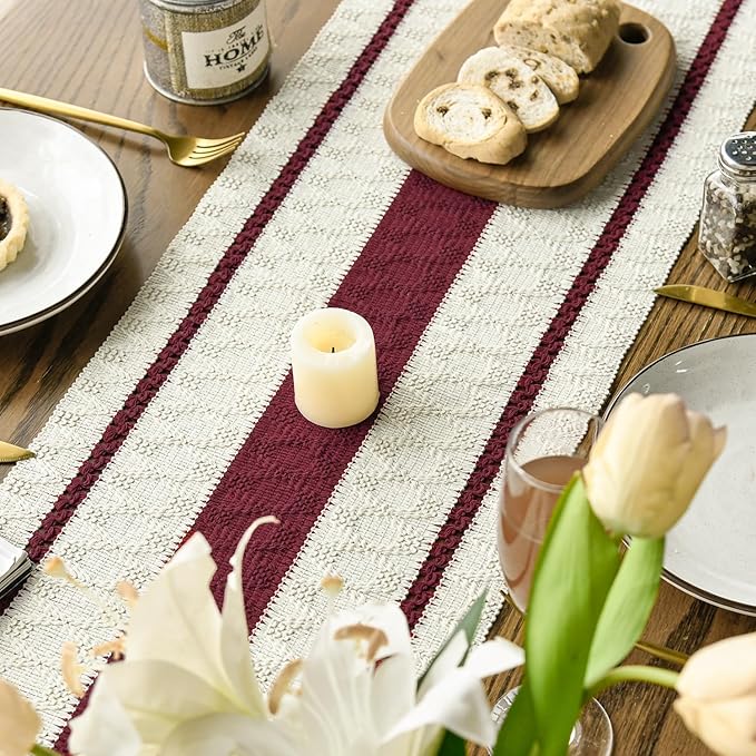 Artoid Mode Red Farmhouse Woven Rustic Table Runner, Seasonal Holiday Hollow - Image 4