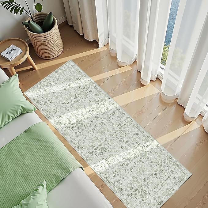 Sage 3x7 Runner Rug for Hallways Bed Side Kitchen, Boho Washable Distressed - Image 5