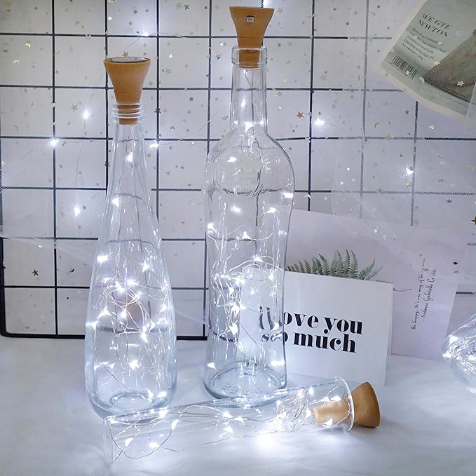 Upgraded 8 Pack Solar Wine Bottle Lights, 20LED Silver Wire Cork Lights - Image 5