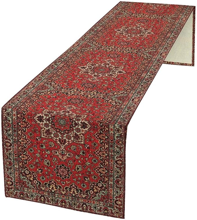Vintage Boho Red Table Runner, Elegant Mid Century by Unknown