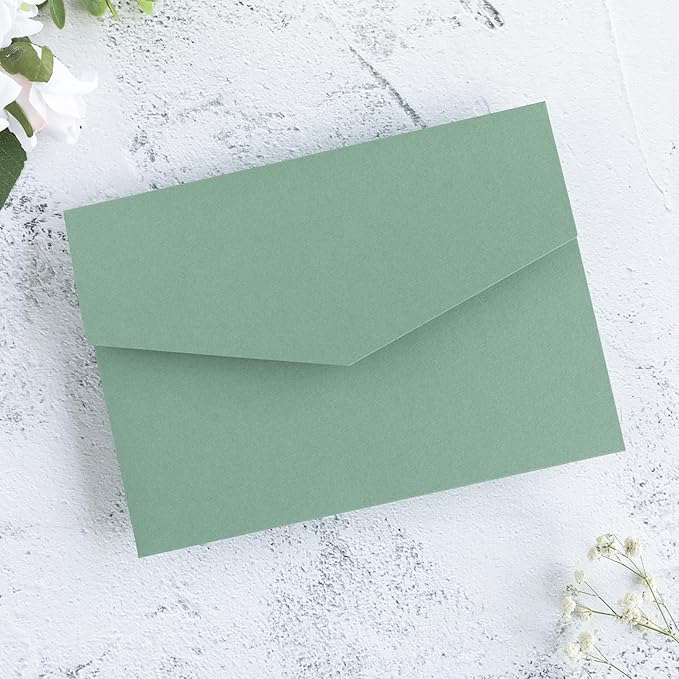 20 PCS Sage Green Tri-fold Laser Cut Wedding Invitation Pockets - Image 7