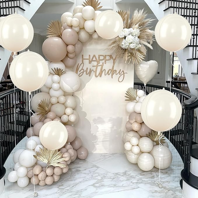 Beige Giant Foil Balloons, 22 Inch Big Round Foil Balloon - Image 5