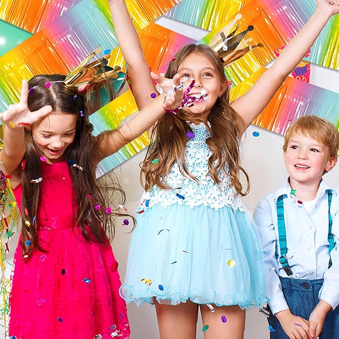6 Pack 10 Ft Light Rainbow Foil Fringe Garland Metallic Streamers Tinsel Banner - Image 5