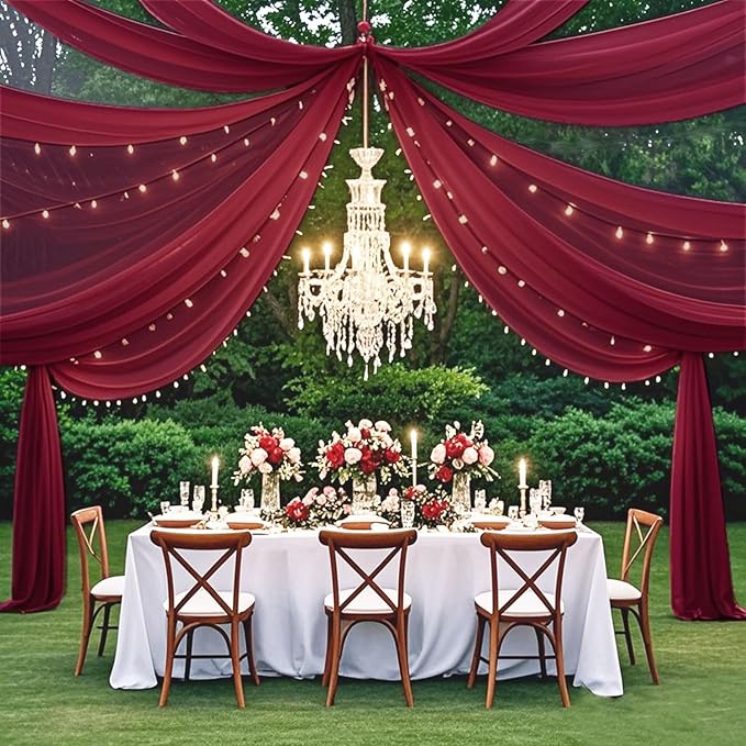 FUHSY Wedding Ceiling Drapes Burgundy Draping Fabric - Image 2