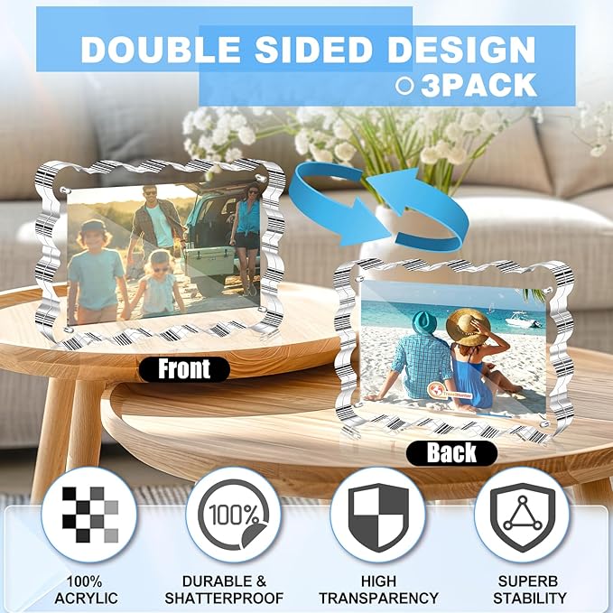 Aheroi 5x7 Acrylic Photo Frames, 3 Pack Clear Picture Sign Holder Freestanding - Image 4
