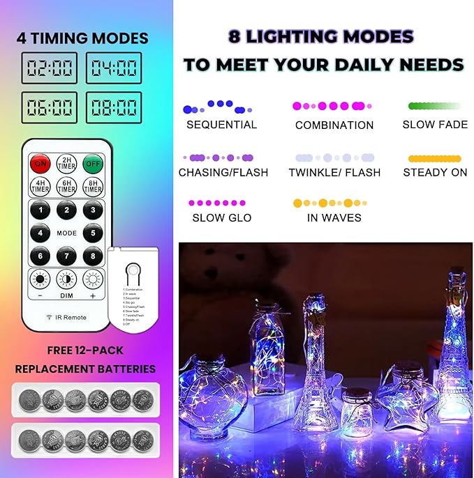 HXWEIYE 6 Pack Multicolor Fairy Lights Battery Operated - Image 2