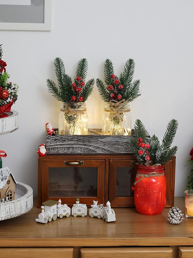 Christmas Mason Jars, Christmas Centerpiece Table Settings, Wood Tray - Image 7