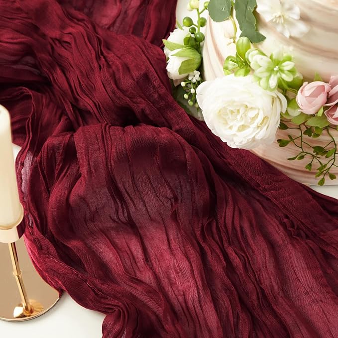 8 Pack 10Ft Table Runner 35x120 inch Burgundy Boho Gauze Table Cheese Cloth - Image 7