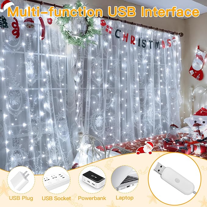 Ollny Curtain Lights 6.6x6.6ft, 200 LED White String Lights - Image 4