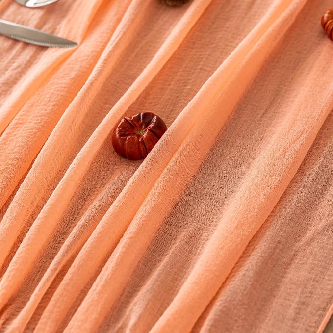 Fresh Salmon Cheesecloth Table Runner Peach Echo Gauze 120 Inch 10 FT Boho - Image 4