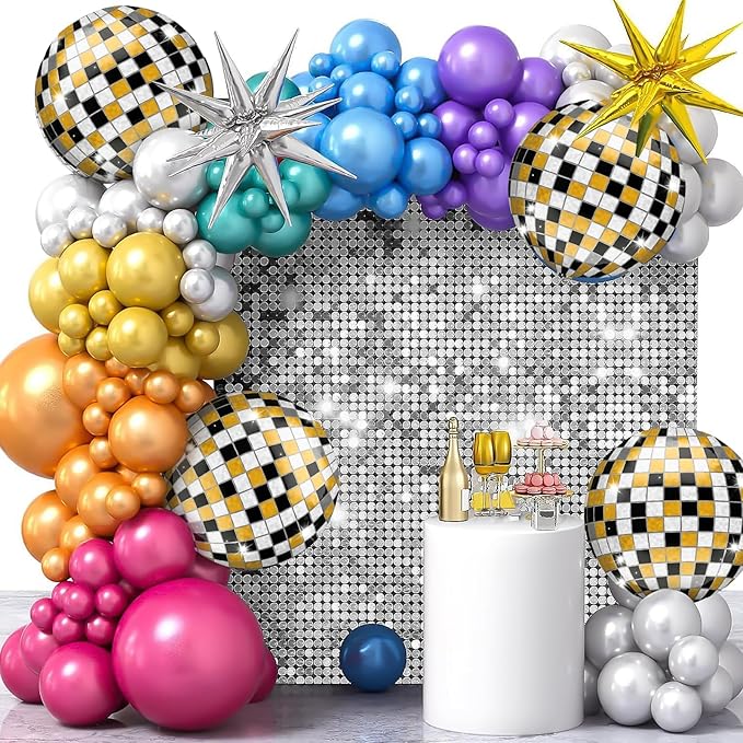 Iridescent Disco Ball Balloons 4PC, Foil Disco Balloons 22 Inch 4D Round Balloon - Image 3