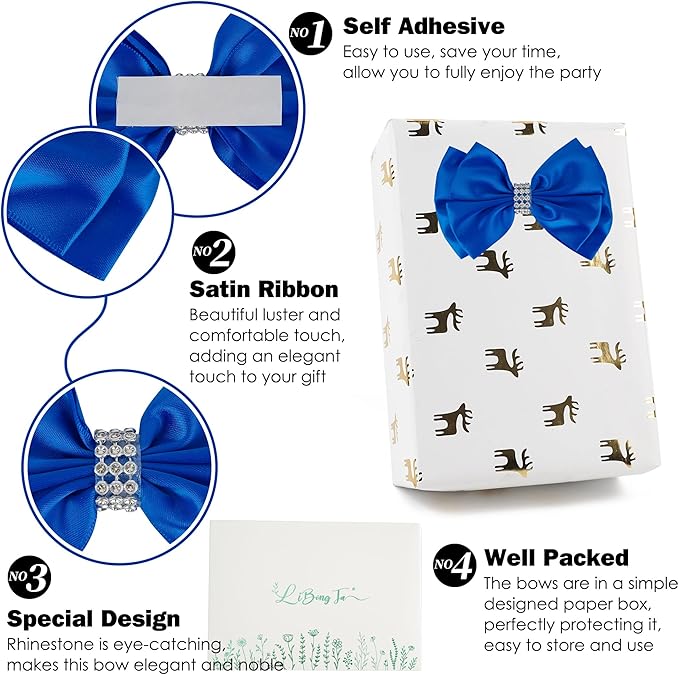 Royal Satin Bows 4'' Premade Blue Ribbon Bow, Gift Bows - Image 3